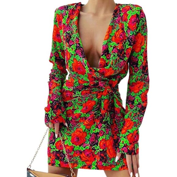 NWOT ZARA Long Sleeve Floral Print Mini Dress Size Small - Picture 1 of 11